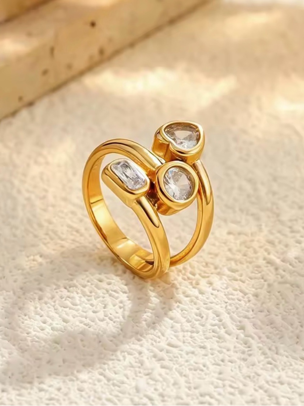 Gold Triple-Cut Stone Wrap Ring